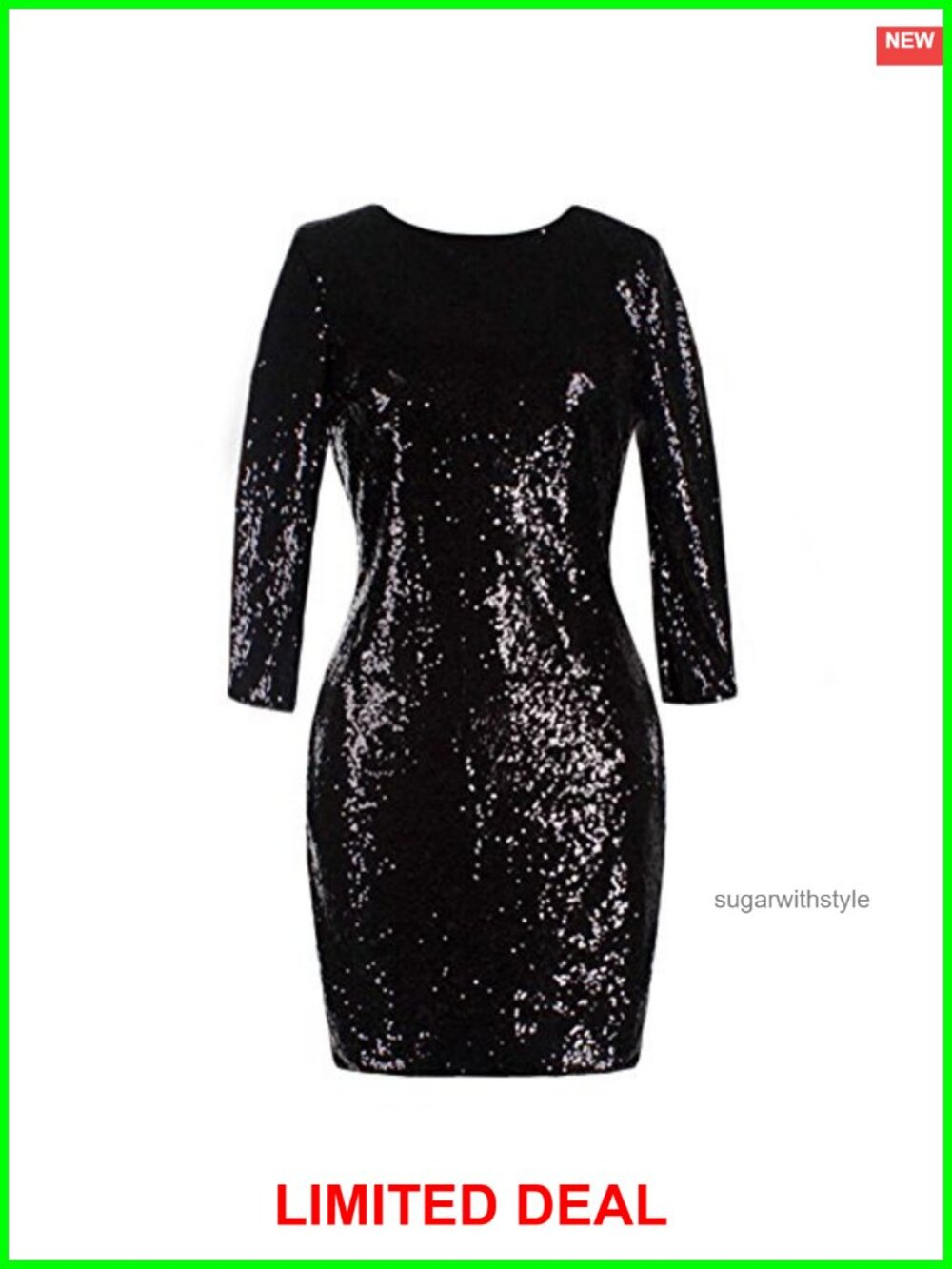 Women's Long Sleeve Sequin Bodycon Midi Dress Formal Party